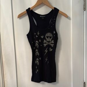 Self Esteem Black Embellished Fitted Tank Top